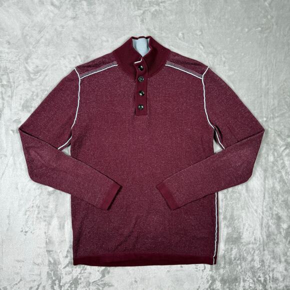 Sundance Henley Sweater Men's Small‎ Maroon 1/4 Button Highland Stitch Mock Neck - Picture 1 of 9